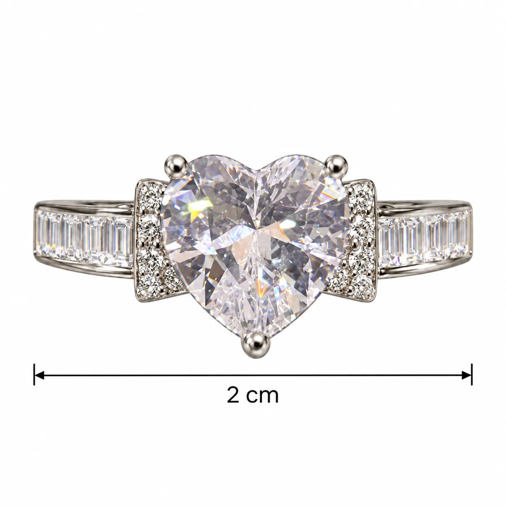Marvel Silver Bow Accent Heart Crystal Silver Ring for Girls and Women Featuring a Large Sparkling Heart-Shaped Centre Stone, Crystal-Studded Bow Side Accents and Elegant Silver Band