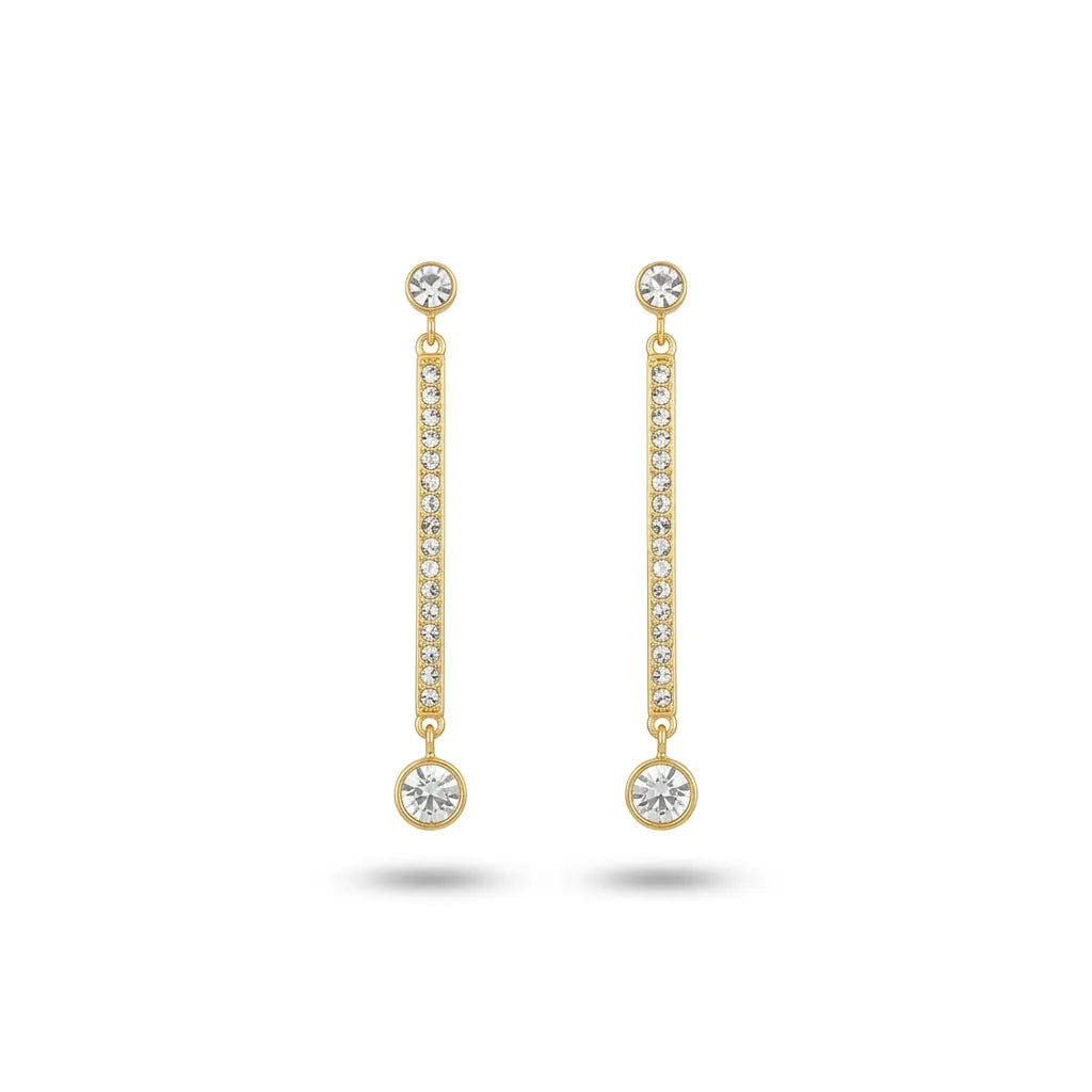Elegant Gold Finish CZ Bar Drop Earrings for Women by Marvel Silver