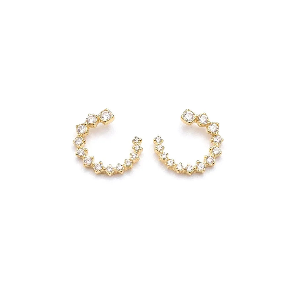 Gold Finish CZ Ear Cuff Hoop Earrings for Women by Marvel Silver