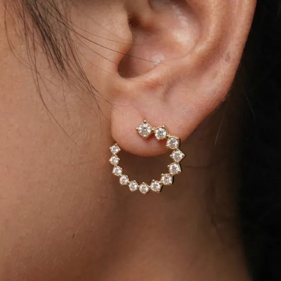 Gold Finish CZ Ear Cuff Hoop Earrings for Women by Marvel Silver