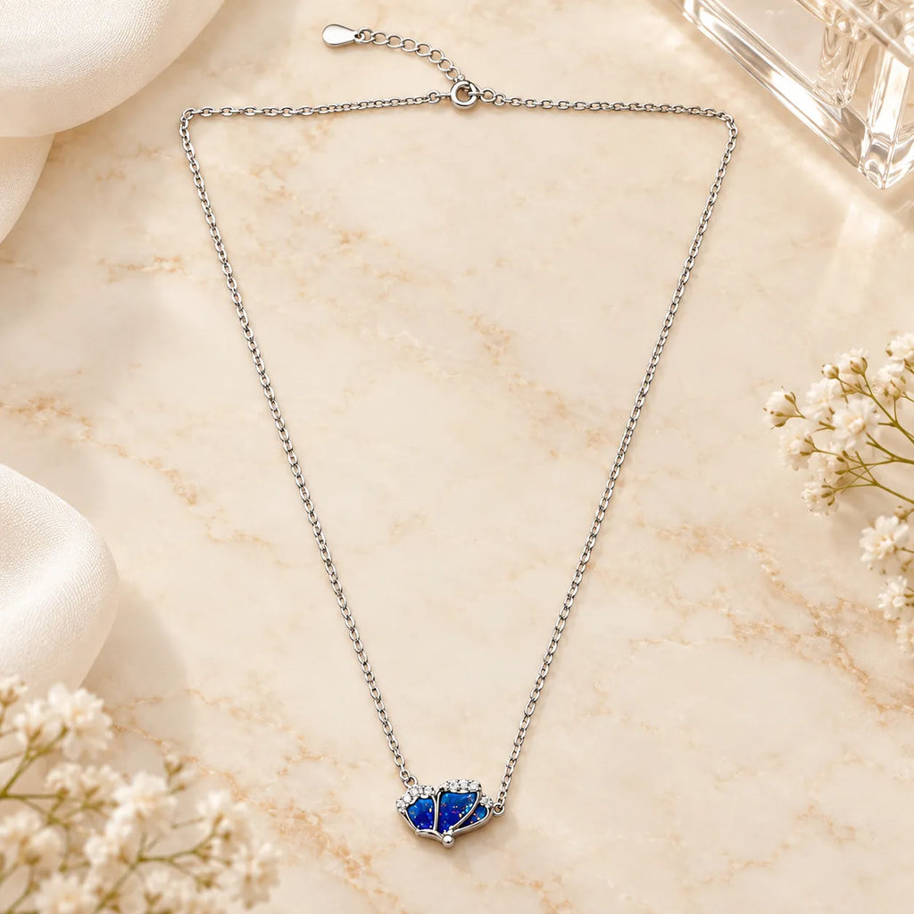 Marvel Silver Celestial Bloom Silver Chain Pendant with Blue Aqua Design and Sparkling Accents for Girls and Women