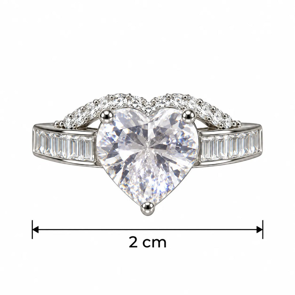 Marvel Silver Crown Halo Heart Crystal Silver Ring for Girls and Women Featuring a Sparkling Heart-Shaped Centre Stone, Crown-Inspired Crystal Halo and Rectangular Stone-Studded Silver Band