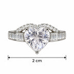 Marvel Silver Crown Halo Heart Crystal Silver Ring for Girls and Women Featuring a Sparkling Heart-Shaped Centre Stone, Crown-Inspired Crystal Halo and Rectangular Stone-Studded Silver Band