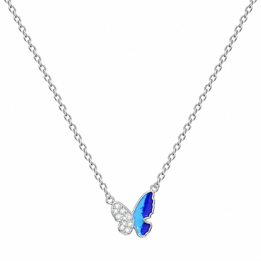 Marvel Silver Crystal Tide Butterfly Silver Chain Pendant with Blue and Crystal Design for Girls and Women