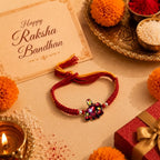 Cute Bal Ganesh Kids Rakhi with Handmade Orange & Red Thread for Raksha Bandhan
