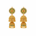 Double layer gold polish green stone traditional jhumka earrings for women by Marvel Silver