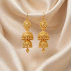 Double layer imitation gold polish traditional jhumka earrings for women by Marvel Silver