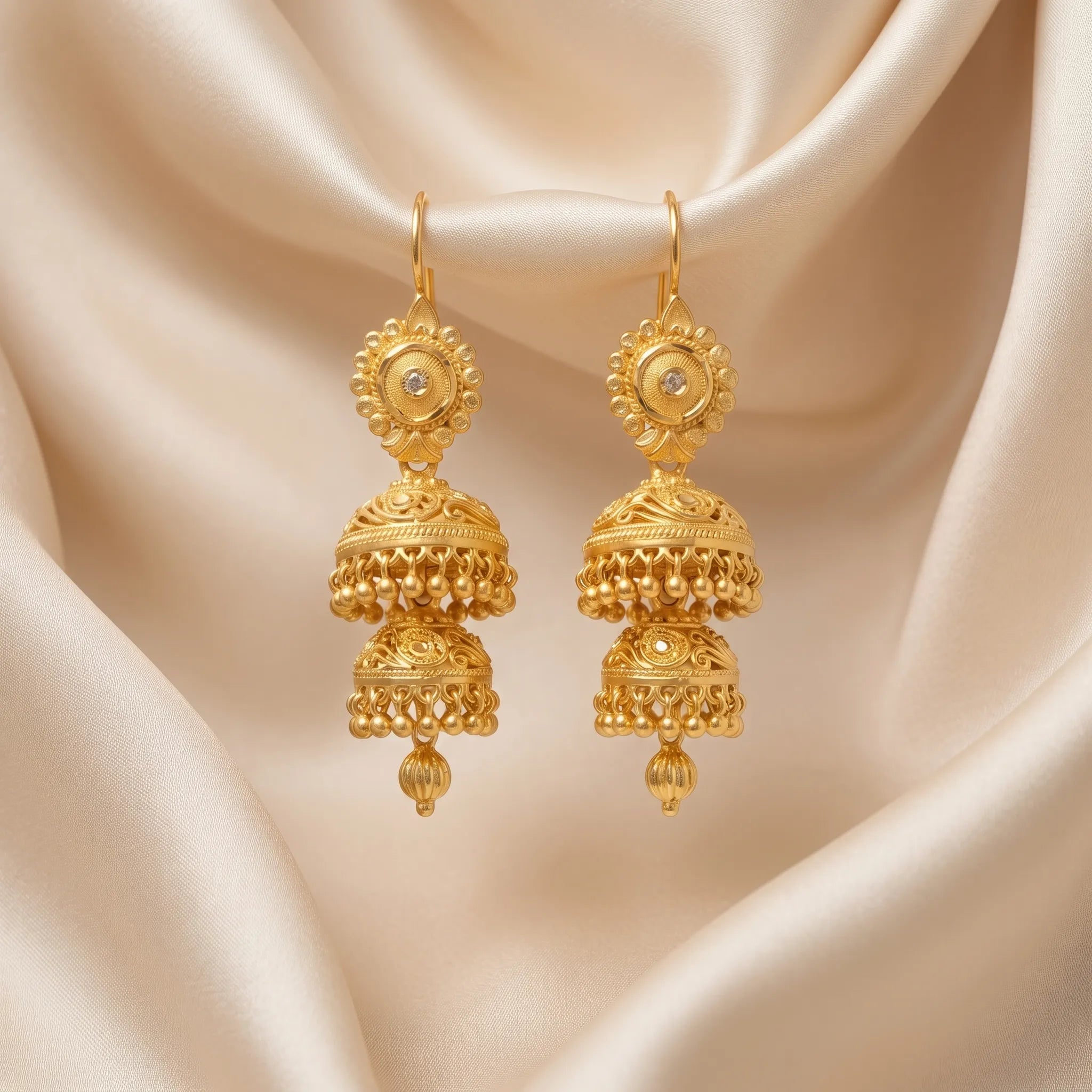 Double layer imitation gold polish traditional jhumka earrings for women by Marvel Silver