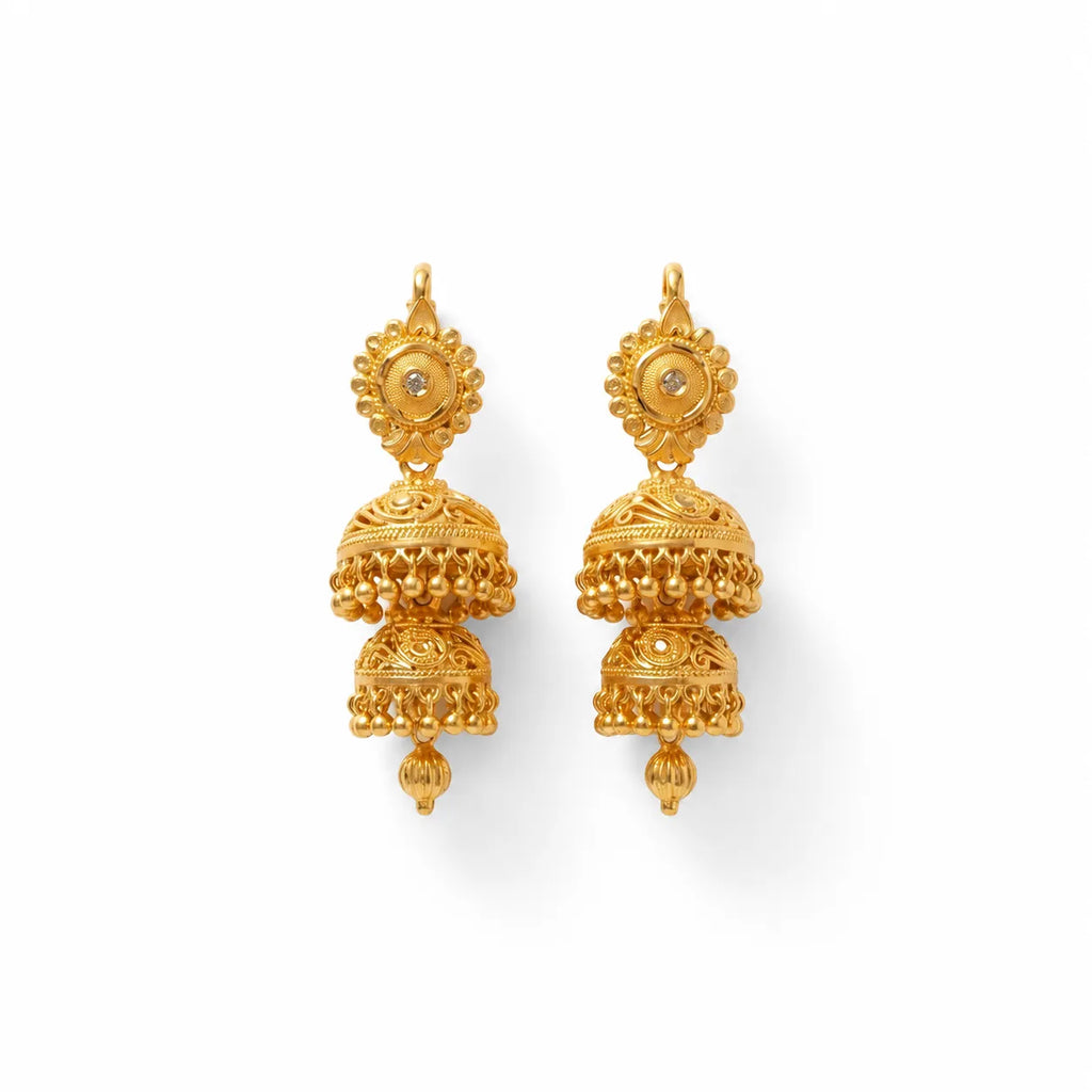 Double layer imitation gold polish traditional jhumka earrings for women by Marvel Silver