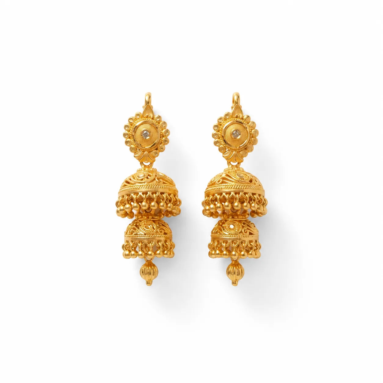 Double layer imitation gold polish traditional jhumka earrings for women by Marvel Silver