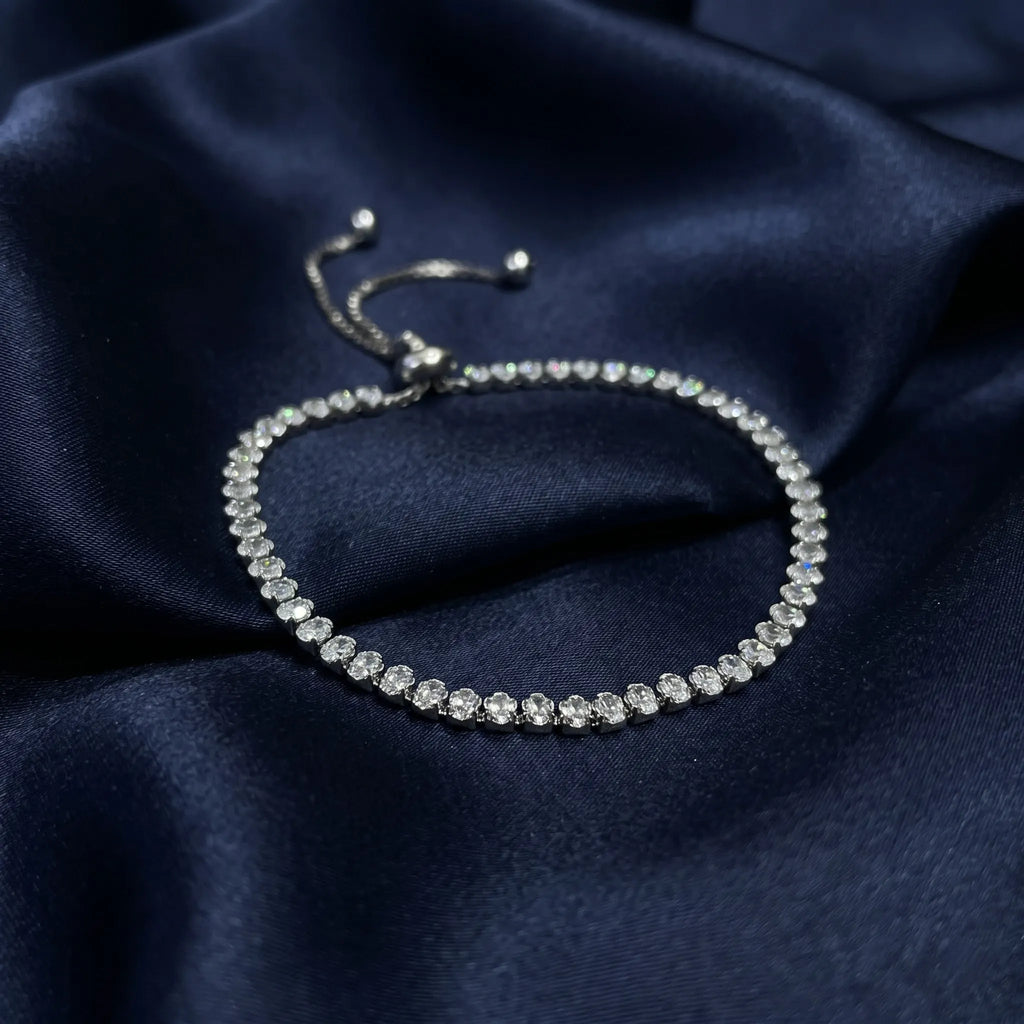 Marvel Silver Elegant Crystal Tennis Adjustable Silver Bracelet for Girls and Women with Sparkling Stones and Sliding Ball Closure