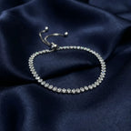 Marvel Silver Elegant Crystal Tennis Adjustable Silver Bracelet for Girls and Women with Sparkling Stones and Sliding Ball Closure