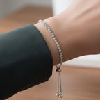 Marvel Silver Elegant Crystal Tennis Adjustable Silver Bracelet for Girls and Women with Sparkling Stones and Sliding Ball Closure
