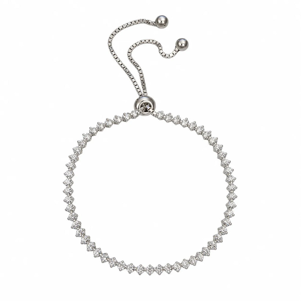 Marvel Silver Elegant Crystal Tennis Adjustable Silver Bracelet for Girls and Women with Sparkling Stones and Sliding Ball Closure