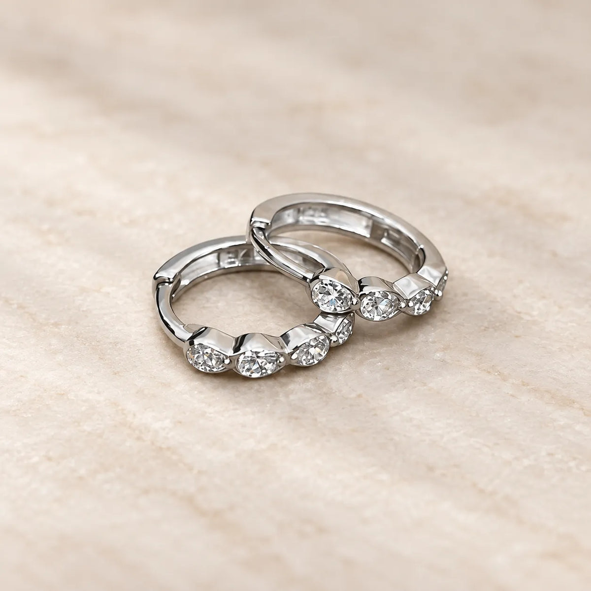 Marvel Silver Stone Silver Hoop Earrings with Sparkling Stone Design for Women and Girls