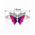 Marvel Silver Enchanted Butterfly Crystal Silver Ring for girls with pink and purple butterfly design and sparkling white stone accents