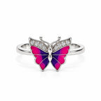 Marvel Silver Enchanted Butterfly Crystal Silver Ring for girls with pink and purple butterfly design and sparkling white stone accents