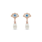 Rose Gold Evil Eye Pearl Drop Earrings for Women by Marvel Silver