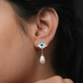 Rose Gold Evil Eye Pearl Drop Earrings for Women by Marvel Silver
