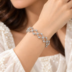 Marvel Silver adjustable floral stone silver ring kada for women with sparkling round stone detailing