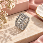 Marvel Silver adjustable floral stone silver ring kada for women with sparkling round stone detailing