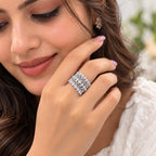 Marvel Silver adjustable floral stone silver ring kada for women with sparkling round stone detailing