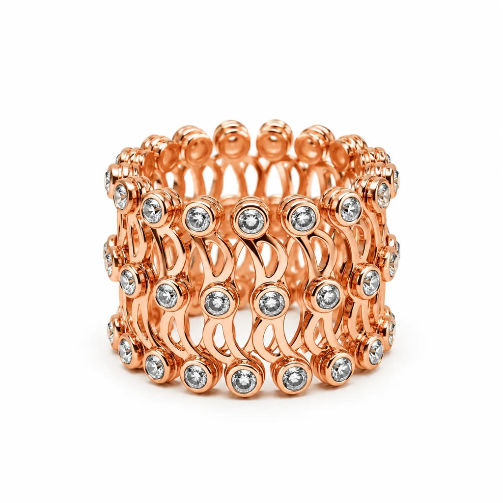Marvel Silver adjustable floral stone silver ring kada for women with sparkling round stone detailing