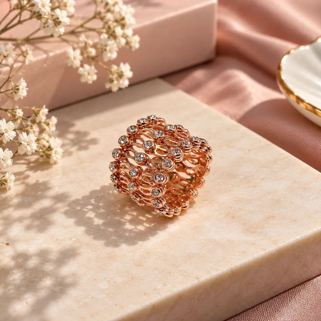 Marvel Silver adjustable floral stone silver ring kada for women with sparkling round stone detailing