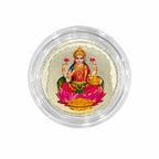 Marvel Silver Goddess Lakshmi Silver Coin with Colourful Maa Lakshmi Design Seated on Pink Lotus in Transparent Protective Capsule