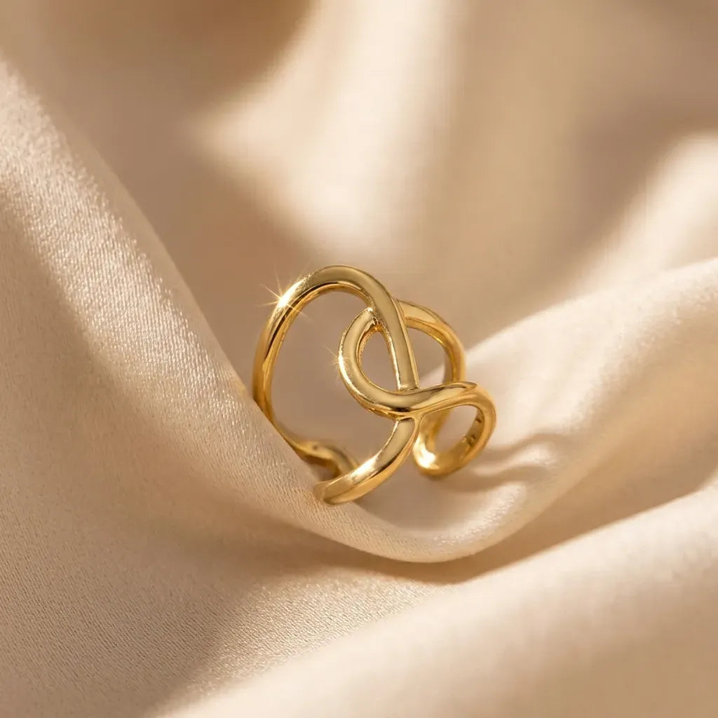 Marvel Silver gold-plated abstract open adjustable ring for women and girls featuring a sleek minimalist curved design with a premium polished finish, perfect for daily wear, office, parties, and special occasions.