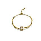 Marvel Silver gold-plated bamboo link bracelet with an emerald-cut crystal centerpiece and adjustable chain for women and girls, featuring a premium polished finish suitable for daily wear, parties, weddings, and festive occasions.