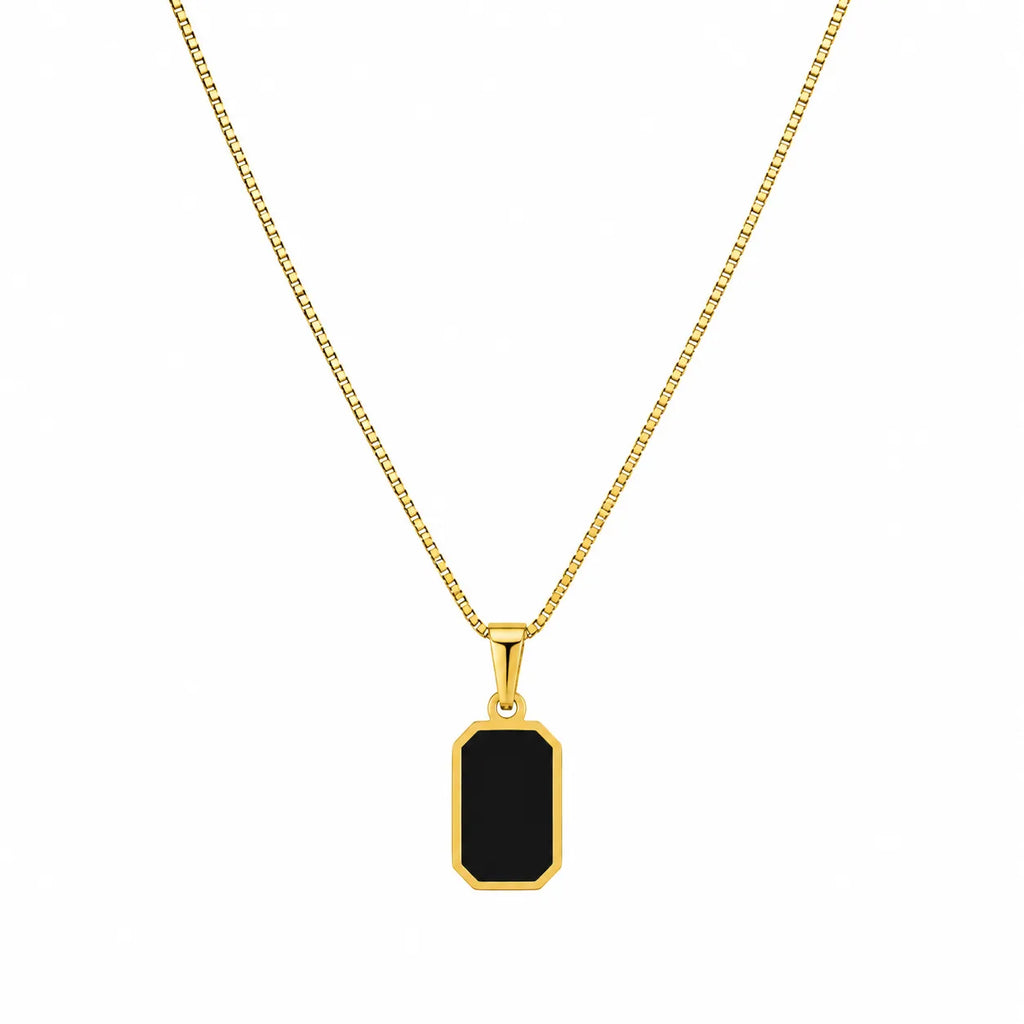 Marvel Silver gold-plated black stone rectangular chain pendant for women and girls with a minimalist geometric design and premium polished finish.