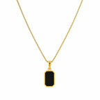 Marvel Silver gold-plated black stone rectangular chain pendant for women and girls with a minimalist geometric design and premium polished finish.