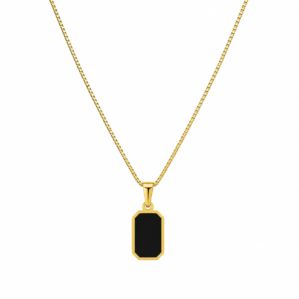 Marvel Silver gold-plated black stone rectangular chain pendant for women and girls with a minimalist geometric design and premium polished finish.