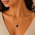 Marvel Silver gold-plated black stone rectangular chain pendant for women and girls with a minimalist geometric design and premium polished finish.