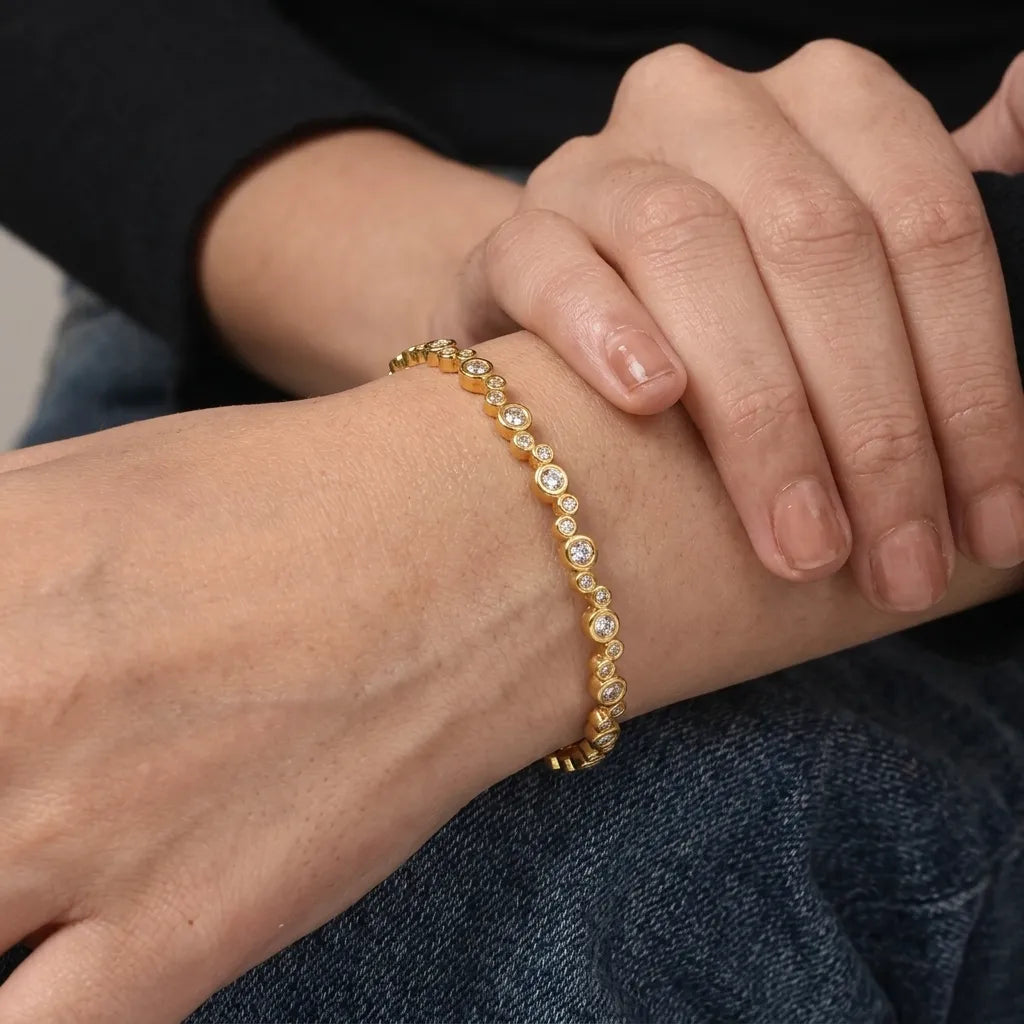 gold plated kada, bubble kada, bubble bangle, cz bangle, cubic zirconia kada, crystal bangle, women kada, girls bangle, designer kada, luxury bracelet, fashion jewellery, imitation jewellery, daily wear kada, party wear bracelet, festive jewellery, elegant bangle, gold bracelet for women, gift for women, gift for girls, marvel silver