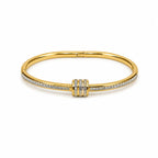Marvel Silver gold-plated slim bangle kada featuring sparkling Cubic Zirconia stone detailing and an elegant triple-ring centerpiece with a secure hinged clasp, designed for women and girls, perfect for weddings, parties, office wear, festive occasions, daily wear, and gifting.