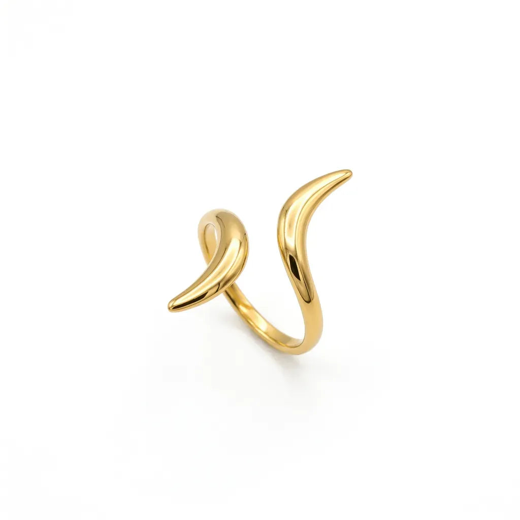 Marvel Silver gold-plated double horn adjustable ring for women and girls featuring an elegant open-ended curved design with a polished finish and modern minimalist style.