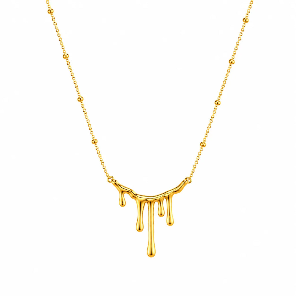 Marvel Silver gold-plated drip design chain pendant for women and girls featuring a modern molten gold pendant on an elegant beaded chain with a polished high-shine finish.