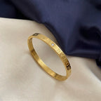 Marvel Silver gold-plated engraved crystal bangle kada featuring a minimalist design with a sparkling center crystal and secure hinged lock, perfect for women and girls for daily wear, office wear, parties, weddings, festive occasions, and gifting.