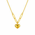 Marvel Silver gold-plated heart charm chain pendant for women and girls featuring a polished puffy heart with stylish paperclip chain accents and a premium minimalist design.