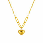 Marvel Silver gold-plated heart charm chain pendant for women and girls featuring a polished puffy heart with stylish paperclip chain accents and a premium minimalist design.