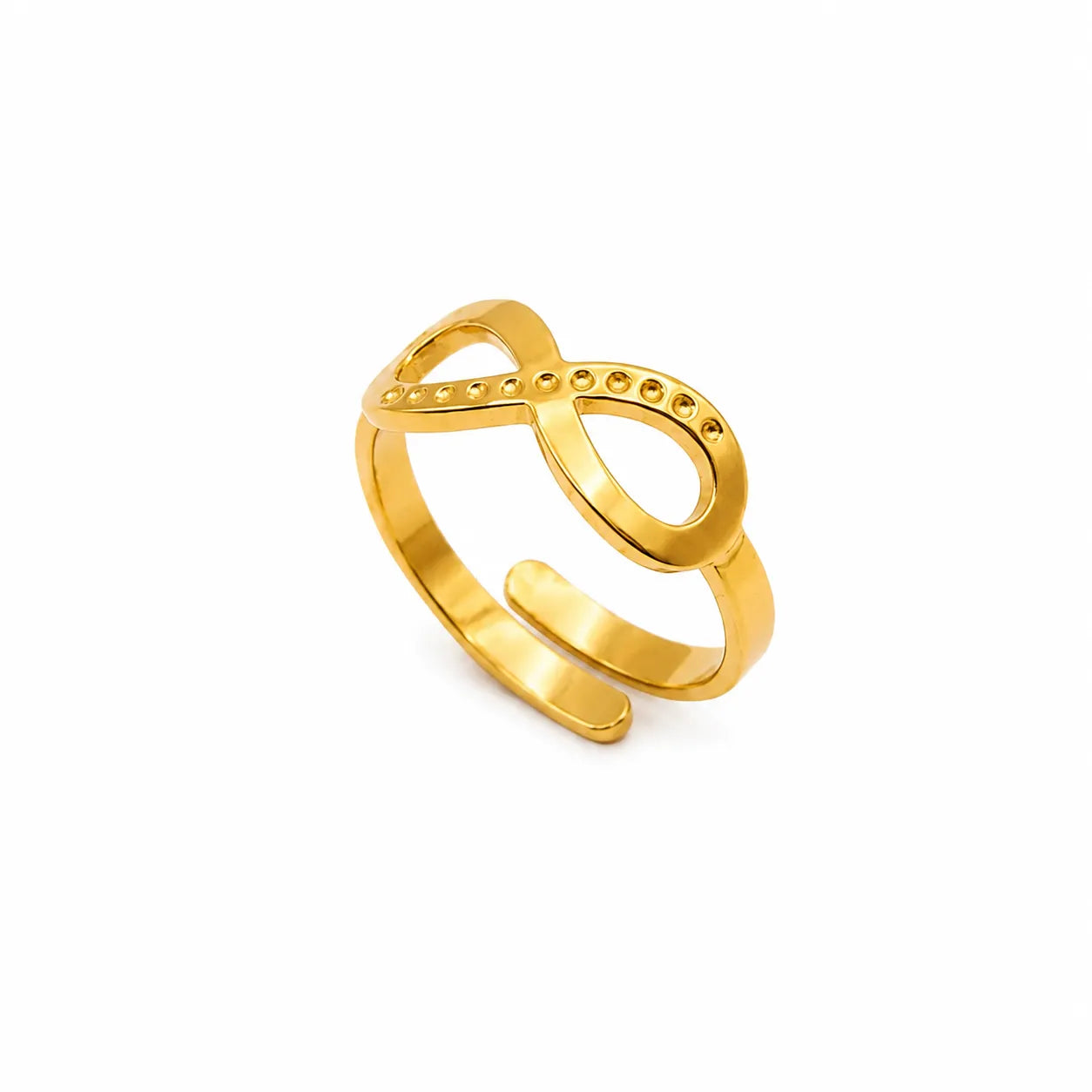 Marvel Silver gold-plated infinity adjustable ring for women and girls featuring an elegant infinity symbol with beaded detailing, an open adjustable band, and a premium polished finish.