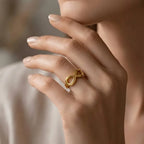 Marvel Silver gold-plated infinity adjustable ring for women and girls featuring an elegant infinity symbol with beaded detailing, an open adjustable band, and a premium polished finish.