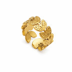 Marvel Silver gold-plated adjustable leaf design ring for women and girls featuring intricate cutwork leaf motifs with a premium polished finish, ideal for everyday, festive, and party wear.