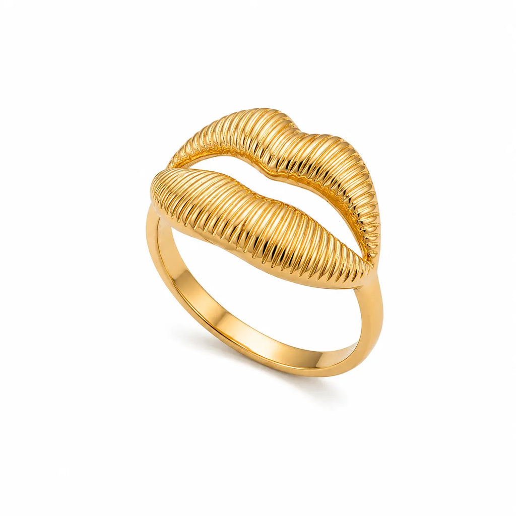 Marvel Silver gold-plated lip design ring for women and girls featuring a textured statement lip pattern with a premium polished finish, perfect for everyday and party wear.