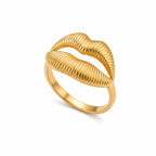 Marvel Silver gold-plated lip design ring for women and girls featuring a textured statement lip pattern with a premium polished finish, perfect for everyday and party wear.