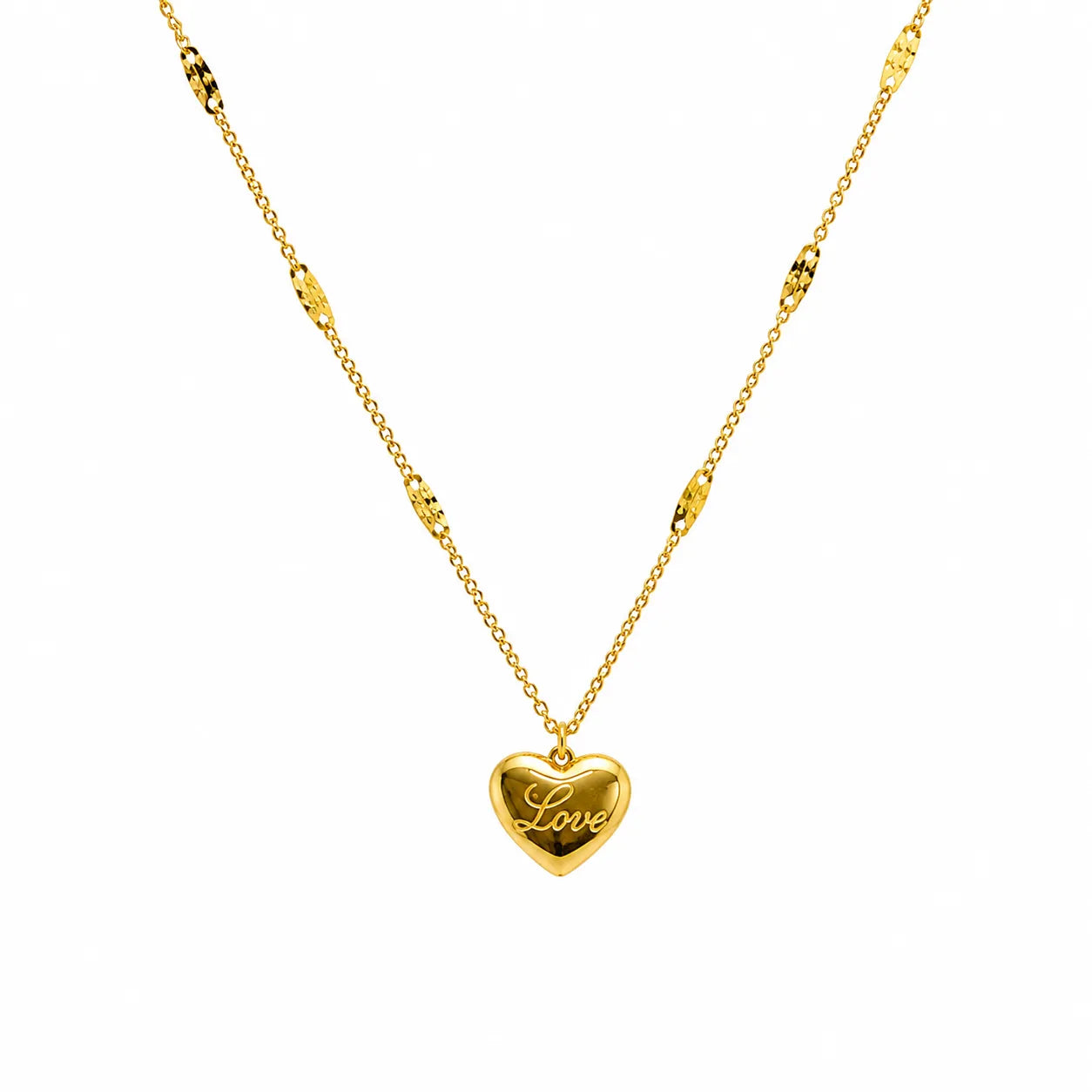 Marvel Silver gold-plated Love heart chain pendant for women and girls featuring a polished heart pendant with elegant decorative chain accents.
