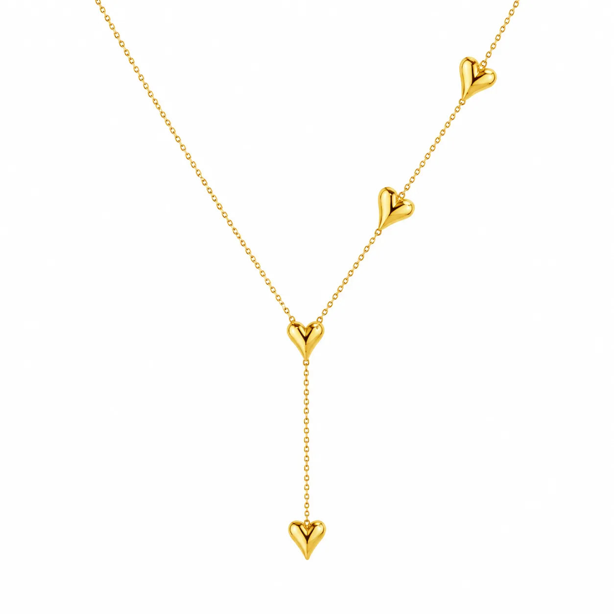 Marvel Silver gold-plated multi heart drop chain pendant for women and girls featuring a Y-shaped chain with polished heart charms and a premium high-shine gold finish, perfect for everyday and party wear.