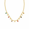 Marvel Silver gold-plated multicolor stone chain pendant for women and girls featuring colorful crystal charms, polished bead accents, and a delicate gold chain with a premium finish.